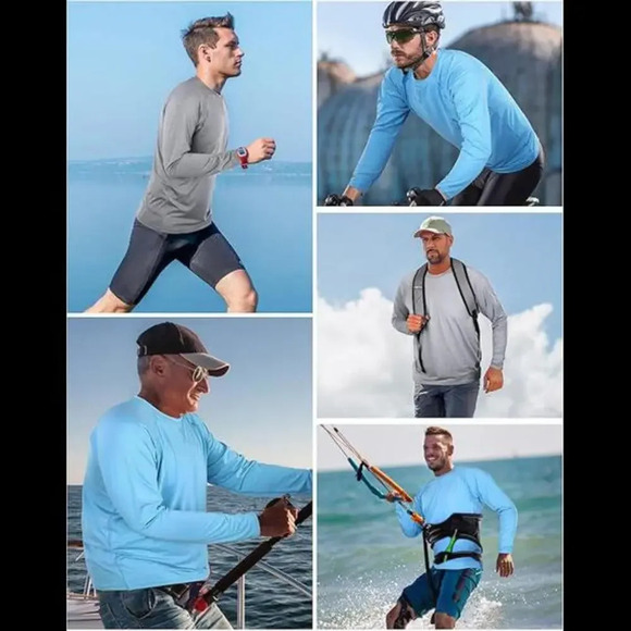 NWT Roadbox Sun Protection Shirts for Men UPF 50+ Long Sleeve Rash Guard Blue - Picture 3 of 12